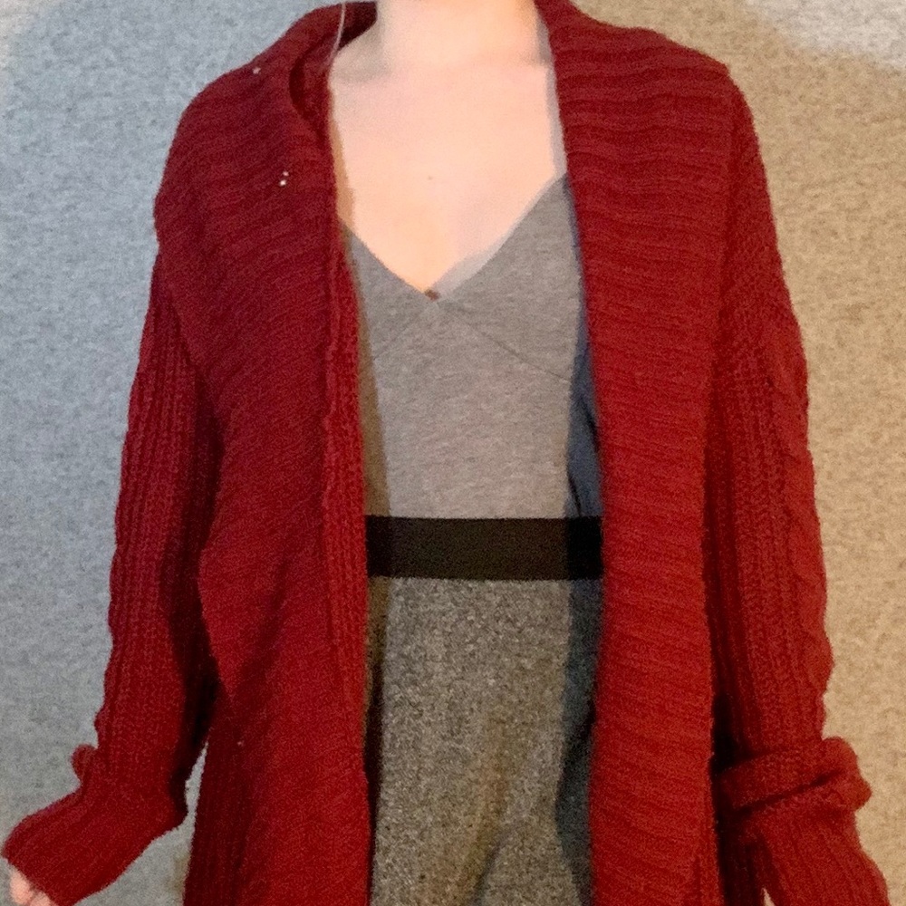 red cardigan
